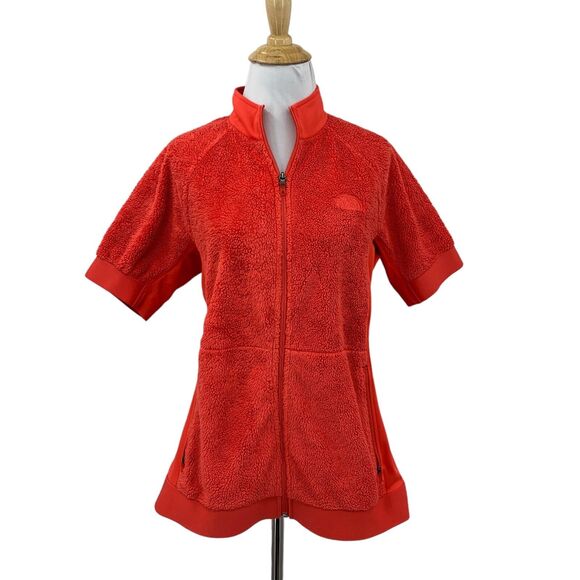 The North Face Jacket Womens M Medium Red Velour Fleece Short Sleeve Mock Collar - Picture 1 of 13